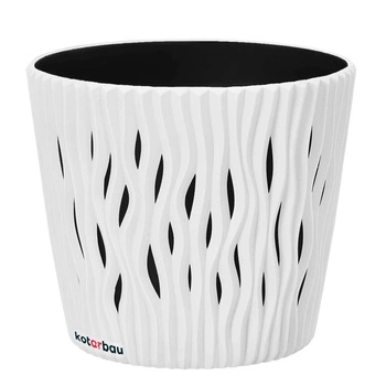 Květináč s vlnitými drážkami a vložkou 140x160 mm - Barva bílá