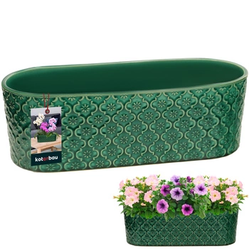 Elegantní keramický podlouhlý květináč tyrkysový 12x37 cm