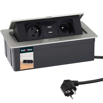 Stolní zásuvka + prodlužovací kabel usb stříbrná