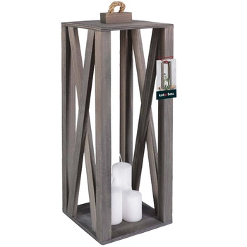 Dřevěná lucerna na svíčku šedá 20x20 cm