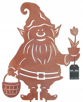 Figurka trpaslíka zahradní kovová dekorace rezavá