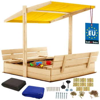 Dřevěné pískoviště se stříškou lavičkami uzamykatelné velké přírodní 120 cm