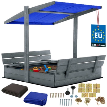 Dřevěné pískoviště se stříškou lavičkami uzamykatelné velké šedé 120 cm