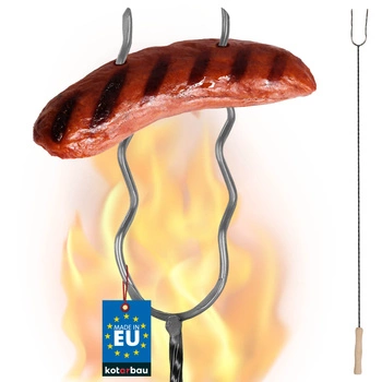 Tyč na klobásy, dvouzubá vlnitá vidlice na oheň 100 cm