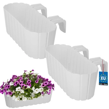 Květináč balkónový oválný bílý na zábradlí 400 MM Sada 2 ks..