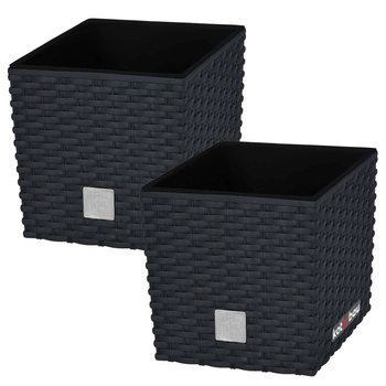 Zahradní ratanový květináč s vložkou antracit 17x17 cm sada 2 ks.