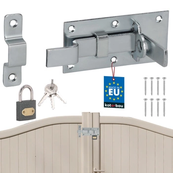 Závora ohnutá univerzální na dveře branku ocelová s visacím zámkem 100 mm