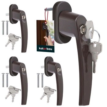 Okenní klika s klíčem hliníková hnědý sada 4 ks.