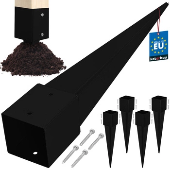 Základna sloupu zapuštěná do země ocel černá 120x120x750 mm sada 4 ks.