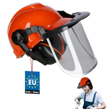 Stavební ochranná helma s naslouchátky hledím a nastavitelnou přilbou