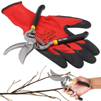 Zahradní nůžky na větve květiny jednoruční ocelové s rukavicemi 20,5 cm