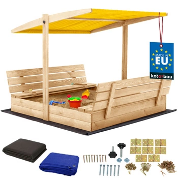 Dřevěné pískoviště se stříškou lavičkami uzamykatelné velké přírodní 140 cm