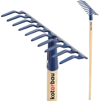 Kovové zahradní hrábě s 10 zuby a dřevěnou násadou kotarbau