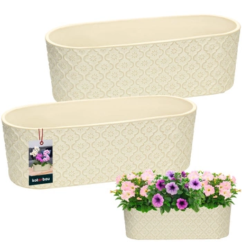 Elegantní keramický podlouhlý květináč krémový 12x37 cm sada 2 ks.