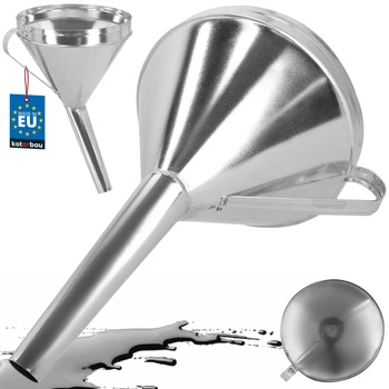 Šikmý pozinkovaný kovový trychtýř se sítkem na olej palivo 23 cm