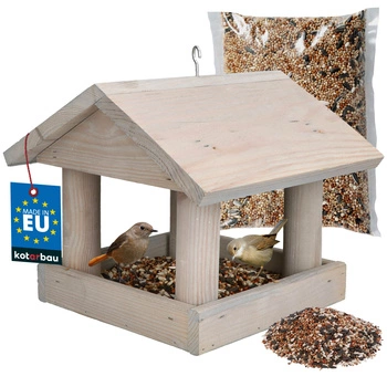 Krmítko pro ptáky dřevěné šedé + krmivo 0,5 kg