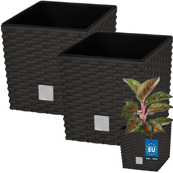 Zahradní ratanový květináč s vložkou umbra 20x20 cm sada 2 ks.