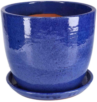 Zahradní keramická květináč fi31 osázený podstavec - Barva kobaltová