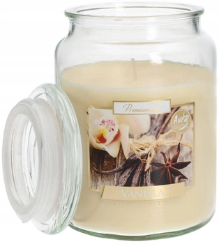 Velká skleněná vonná svíčka s víčkem 100 h - vanilka