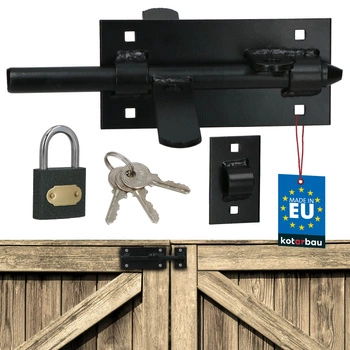 Univerzální závora pro dveře branky vrata ocelová černá visací zámek 150 mm