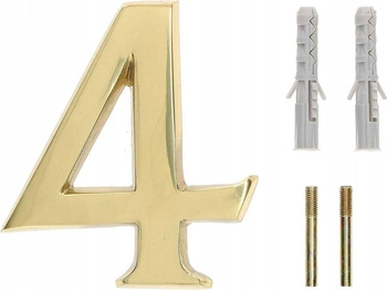 Číslo domu "4" na dveře 3d 10 cm mosazné