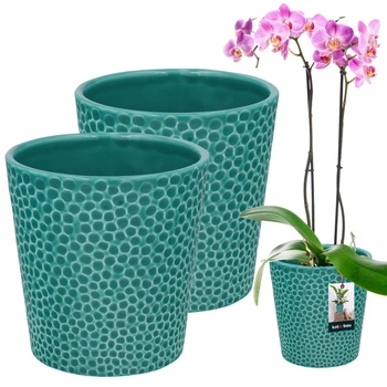 Keramický květináč tyrkysová rostliny orchideje 9,5 cm sada 2 ks.