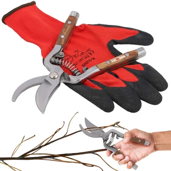 Zahradní nůžky jednoruční ocelové na větve květiny a rukavice 20,5 cm