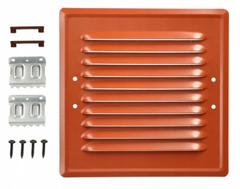 Krátka ventilační mřížka komínová kovová 16,5x16,5 s dráty - Barva cihlová