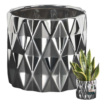 Květináč ochranný keramický válec stříbrný ⌀12 cm